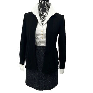 ANN Taylor loft, black, blue, silver speckled Tweed skirt